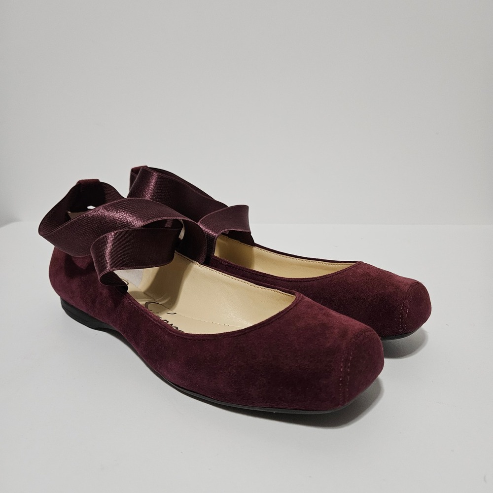 Jessica Simpson Mandalaye Burgundy Suede Ballet Flats 7.5 Elastic Ankle Strap